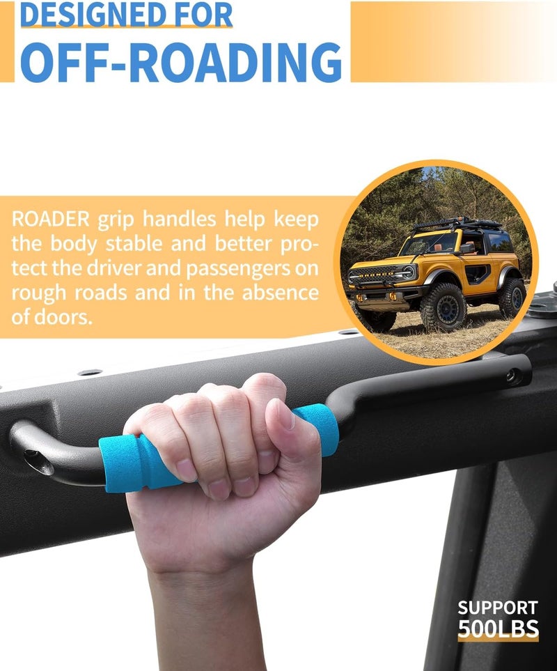ROADER Bronco Front Grab Handles for 2021 2022 2023 Ford Bronco 2/4 Door Roll Bar Grip Handles, Upgraded Non-Slip Aluminum Blue Handles Bronco Interior Accessories (Not Fit Rear Seat) - Image 4